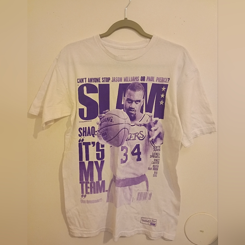 Mitchell & Ness White and Purple Lakers Shaq T-Shirt Sz M